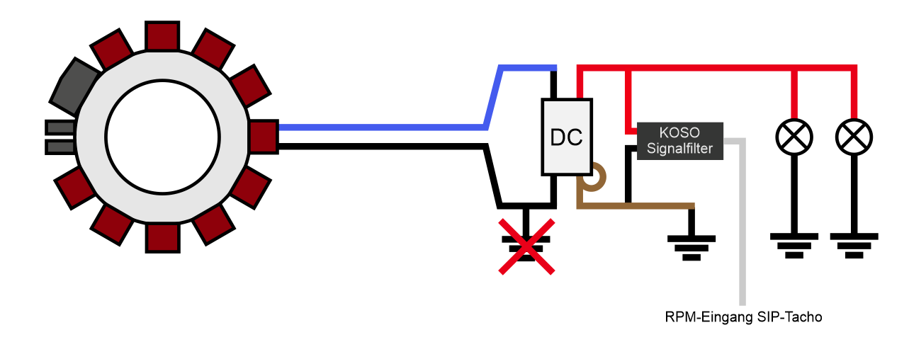 Anschlussplan KOSO-Signalfilter im DC-Betrieb