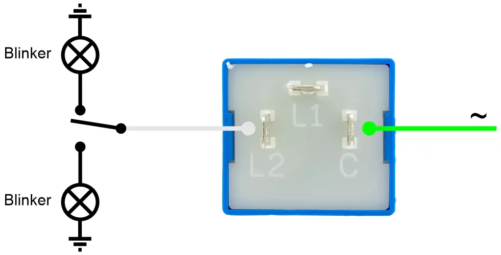 Anschluss-Schema AC-Blinkgeber für 2 Blinker in Oldie